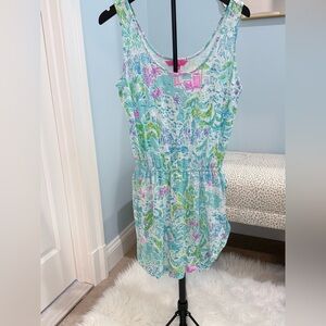 Lilly Pulitzer Floral Mini Romper (builtin shorts) in Blue and Pink